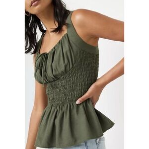 NWT Anthropologie Eri + Ali Olive Green Smocked Peplum tank size Medium